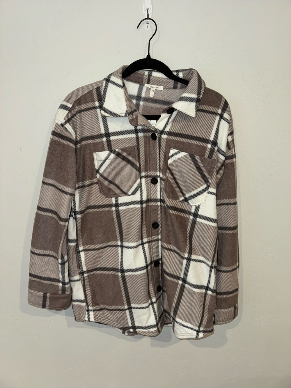 Women’s Plaid Button-Up Shirt Jacket - Brown & White